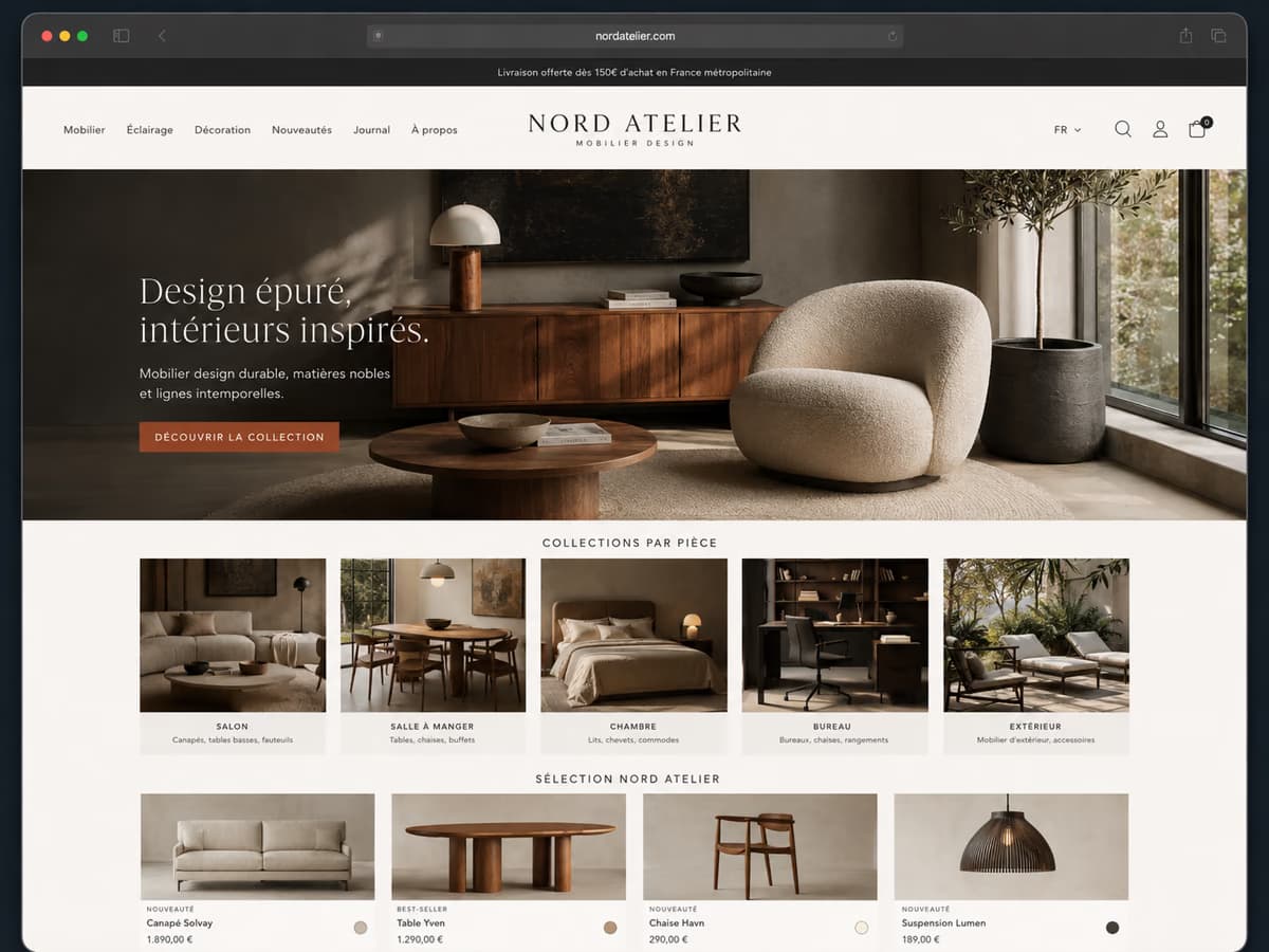 Exemple de boutique Shopify de mobilier design générée avec StoreDrop